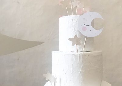 Pastel de fiesta de cumpleaños temática de luna